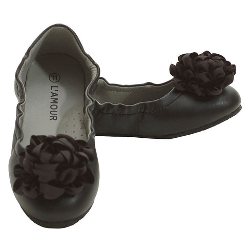 L'Amour Black Slip On Ballet Dress Shoes Toddler 5-Little Girls 4 - SophiasStyle.com